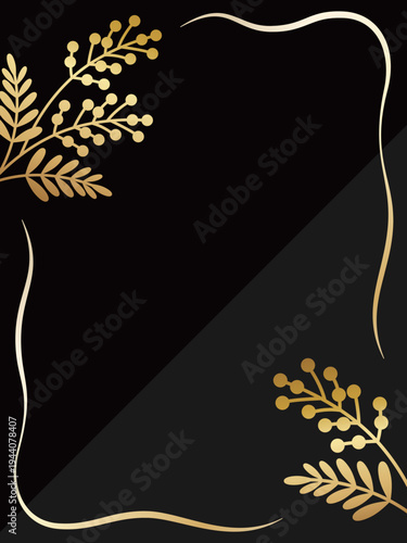 高級感のあるミモザの背景　ブラック＆ゴールド