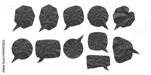 Set of various irregular dark gray speech bubble silhouettes isolated on a white background