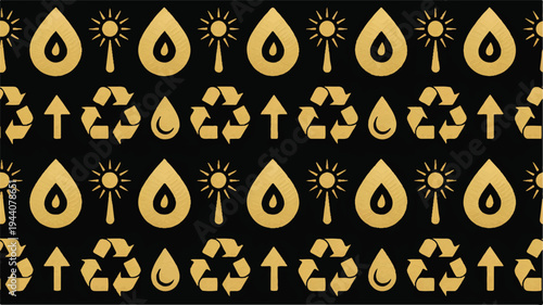 Golden seamless pattern of eco-friendly icons on black background for sustainability themes with sustainability with icons with pattern with golden with recycling