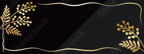 高級感のあるミモザのバナー背景　ブラック＆ゴールド
