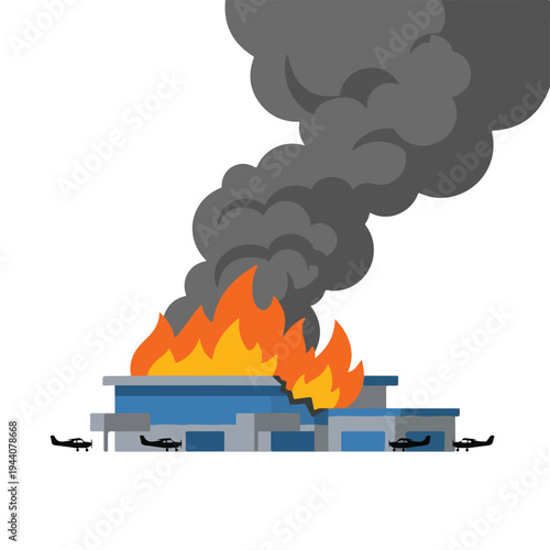 vector flat of an airport damaged by fire from a missile attack 001