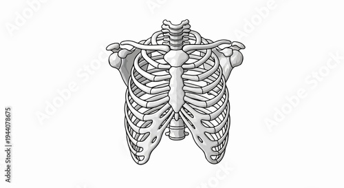 A detailed, 3D illustration of a human rib cage and upper torso skeleton
