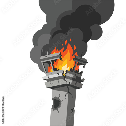 vector flat of an airport damaged by fire from a missile attack 01