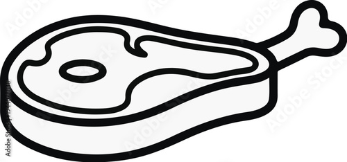 A black and white outline illustration of a bone-in meat cut