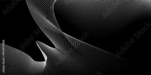 Dark abstract background with a glowing abstract waves, abstract background