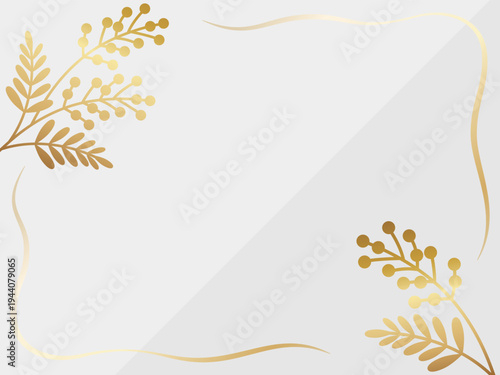 高級感のあるミモザの背景　ホワイト＆ゴールド