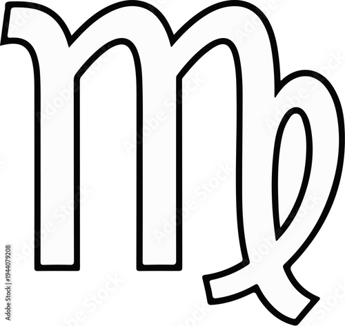 A simple black outline of the astrological symbol for Virgo on a white background