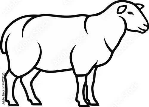 A simple black outline drawing of a sheep standing on four legs