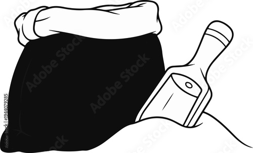 A black bag is partially filled with a scoop and powder