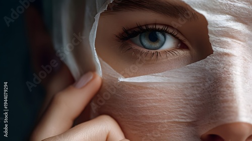 Close-up of eye peeking through a face mask