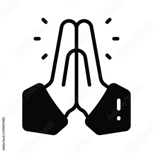 A trendy glyph icon showing pray hands gesture for worship