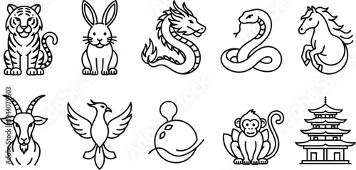 Set of 10 zodiac animal icons vector