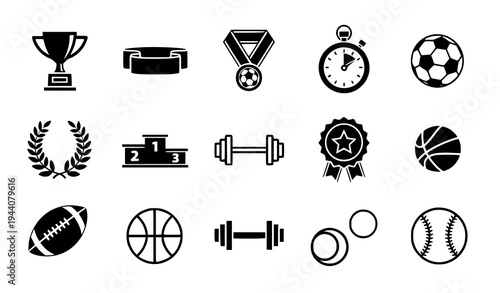 Stylized Competitive Sports and Achievement Vector Icon Collection