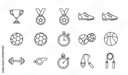Minimal Athletic Achievement and Sports Equipment Vector Icon Pack