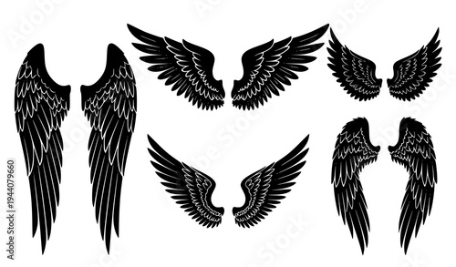 Angel Wings Silhouette Vector Set Black Spiritual Wing Designs