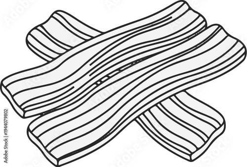 A hand-drawn illustration of two strips of bacon crossed over each other
