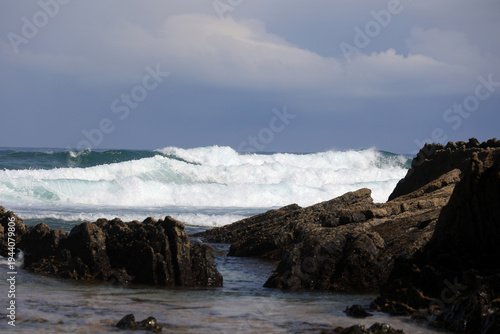 Big waves of the Atlantic on the beach of Monte Clerigo, Algarve, Portugal  