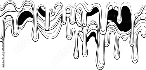 Abstract black and white organic lines forming melting shapes and dark voids