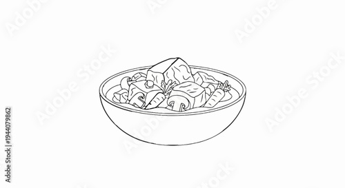 A hearty stew in a bowl, with chunks of meat and mushrooms visible