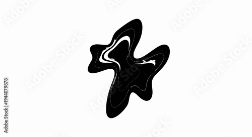 Abstract black form with fluid, dynamic, organic, wavy, flowing lines and contours