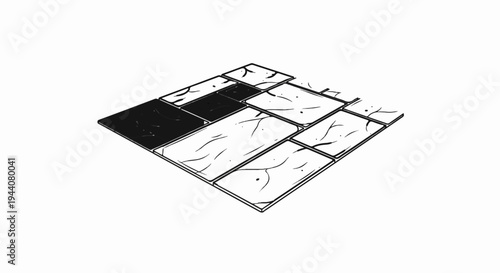 A close-up view of an isometric drawing of stone-like tiles with varied textures