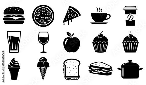 Food and Drink Silhouette Vector Icon Set for Restaurant and Menu Design