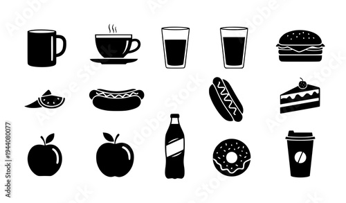 Minimal Food and Beverage Silhouette Vector Icon Collection