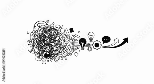 Abstract representation of ideas flowing from chaos to innovation, symbolizing progress