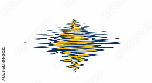 Abstract wavy pattern with yellow and navy blue colors reflecting on white