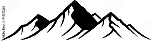 Black mountain peaks, jagged silhouette against white