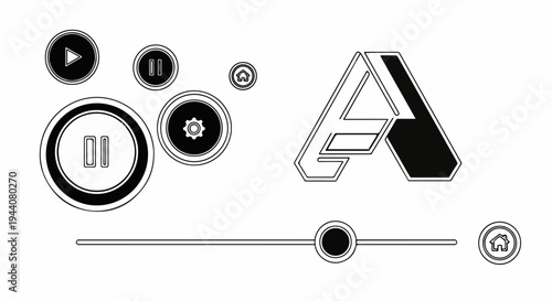 A collection of digital interface icons and controls on a plain white background