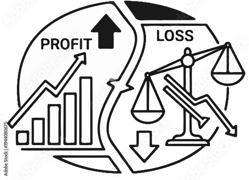 Business cycle showing profit growth and loss decline with financial indicators