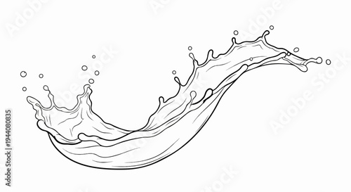 Dynamic illustration of a liquid splash with bubbles and flowing curves
