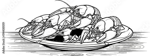 A platter of crawfish artfully arranged on a rustic wooden surface