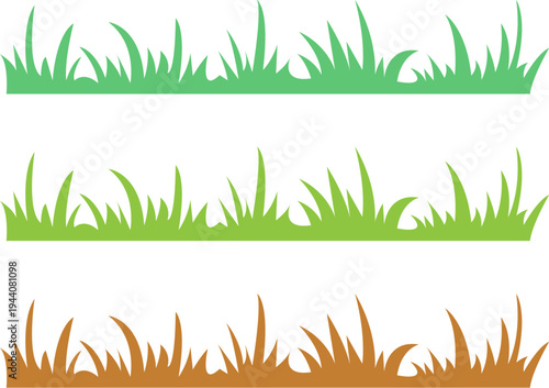 green lightgreen brown grass border nature plant silhouette set