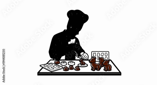 Chef creates chocolate animal figures in a confectionery shop