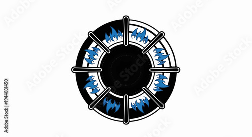 Circular stove burner with blue flames igniting around a black center