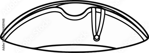 Minimalist black line drawing of a futuristic or conceptual headwear design