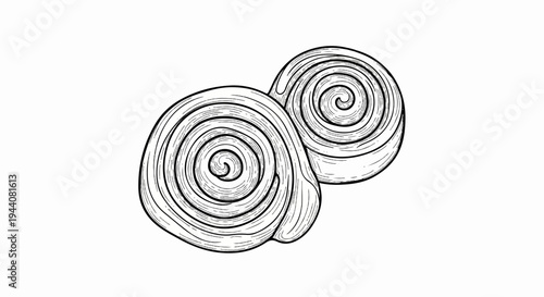Close-up illustration of two swirling cinnamon roll pastries against a white background