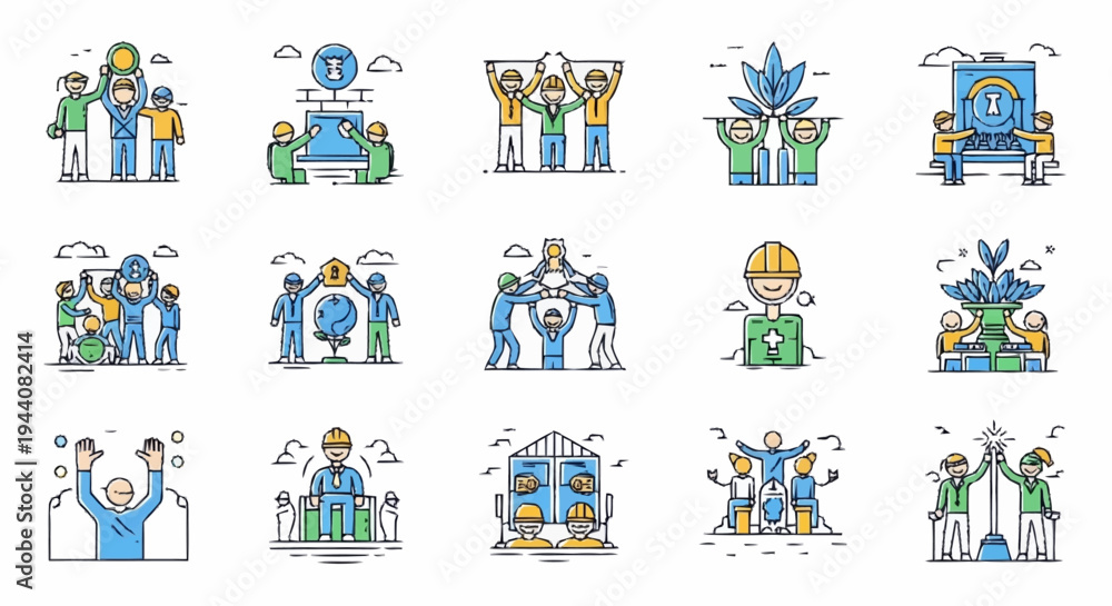 Fototapeta premium Collection of diverse business and social concept icons.