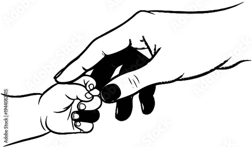 Gentle embrace a parent's hand guides a tiny baby's fingers in a tender hold