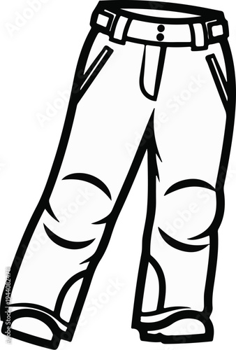 Black and white line art of work pants with pockets and reinforced knees