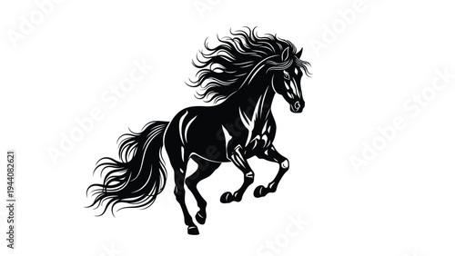 Graceful black horse galloping with flowing mane and tail in dynamic motion Vector