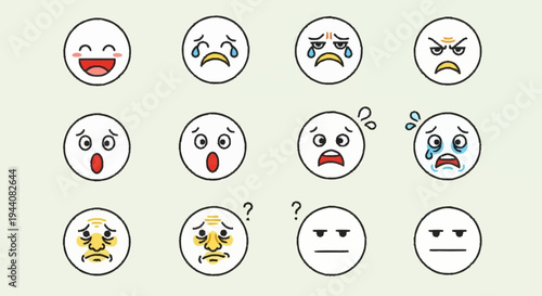 Collection of diverse emoji faces showing various emotions and expressions.