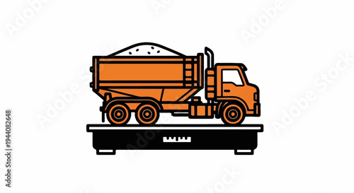 Orange dump truck carrying gravel on a platform