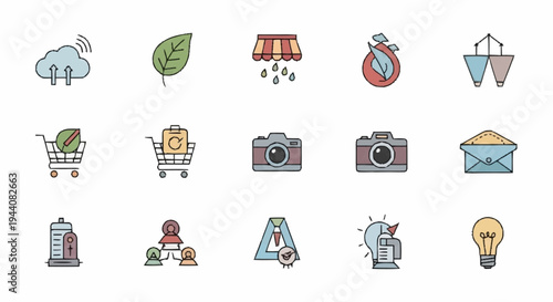 Collection of diverse flat icons representing various concepts and services.