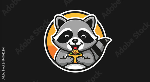 Cartoon raccoon eating pizza illustration