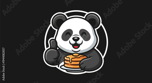 Cartoon panda with pancakes and thumb up