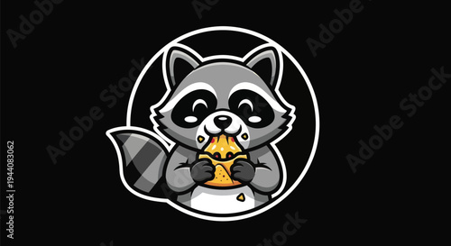 Cartoon raccoon enjoying cupcake on black