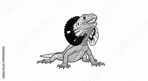 Detailed illustration of a frilled-neck lizard with its neck frill displayed